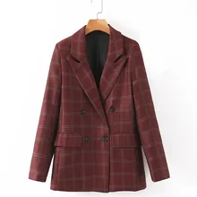 Fandy lokar двубортные блейзеры женские модные клетчатые куртки с принтом женские элегантные карманы с длинным рукавом костюмы женские Дамские IR