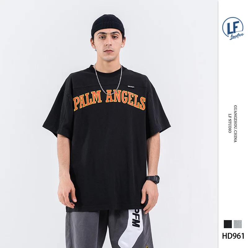 

Lawfoo 2020 Spring And Summer New Style Street Popular Brand Men'S Wear Printed Letter Hip Hop Loose-Fit MEN'S Short-sleeved T-s