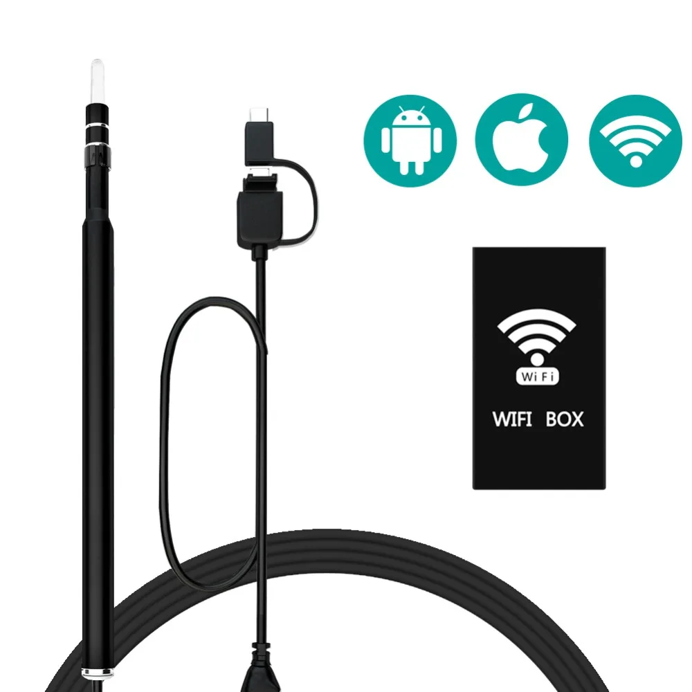 Android and Windows 6 Adjustable Led Lights for iPhone 3In 1 Otoscope iPhone/Android,USB Endoscope 5.5MM Diameter with 1.3MP HD Semi-Rigid IP67 Waterproof 
