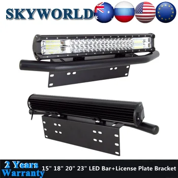 

7D Tri Row LED Bar Offroad 15" 18" 20" 23" inch Driving Light Bar Combo Beam + Front Bumper Bull Bar License Plate Mount Bracket