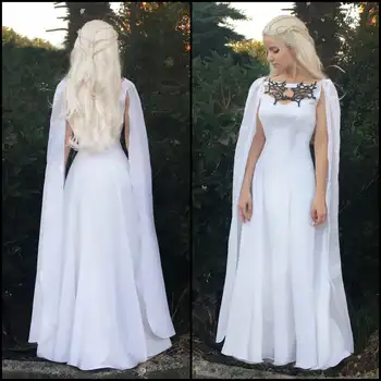 

Game of Thrones White Meereen Dress Dragon Gown Cape Cosplay Costume Special Occasion Wear Long Prom Dress Sale Without Necklace