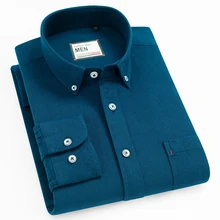 Мужские рубашки-оксфорды из хлопка премиум-класса с пуговицами и одним накладным карманом, повседневная клетчатая рубашка с длинными рукавами в полоску