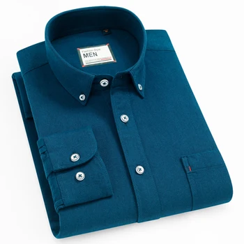 

Men's Button-down Premium Cotton Oxford Shirts Single Patch Pocket Long Sleeve Standard-fit Plaid/Striped Casual Tops Shirt