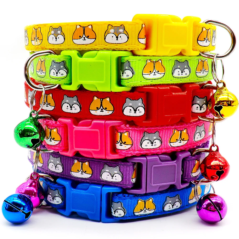 Wholesale 24Pcs With Bell Collars Delicate Safety Casual  Dog Collar Neck Strap Fashion Adjustable Camo Bell Pet Dog Collar