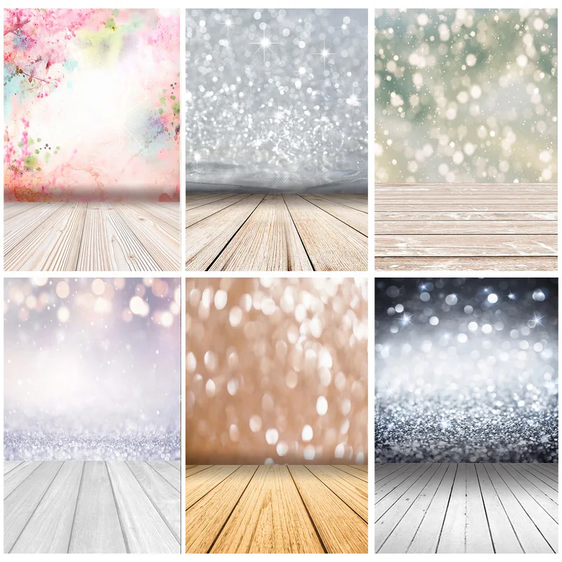 

Vinyl Custom Light Spot Bokeh Glitter Wooden Floor Portrait Photography Backdrops Props Photo Studio Backgrounds 21222 LX-07