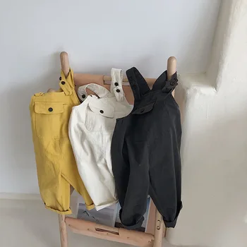 

2020 Spring Toddler Baby Overalls Pockets Suspender Pants Loose Baby Girls Overalls Vintage Cute Cargo Overalls for Kids