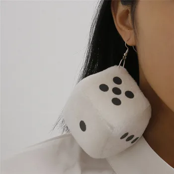 

Dice Velvet White Geometric Dangle Earrings for Women Personality Punk Hit Color Piercing Earrings Charm Jewelry Gift