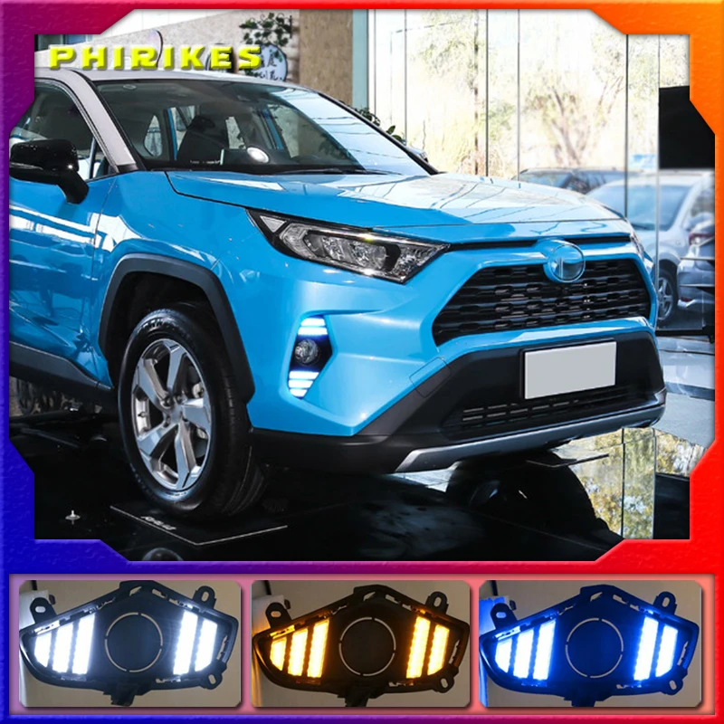 

2Pcs DRL For Toyota RAV4 2019 2020 LED Daytime Running Light Waterproof with flow Yellow Turn Signal Bumper