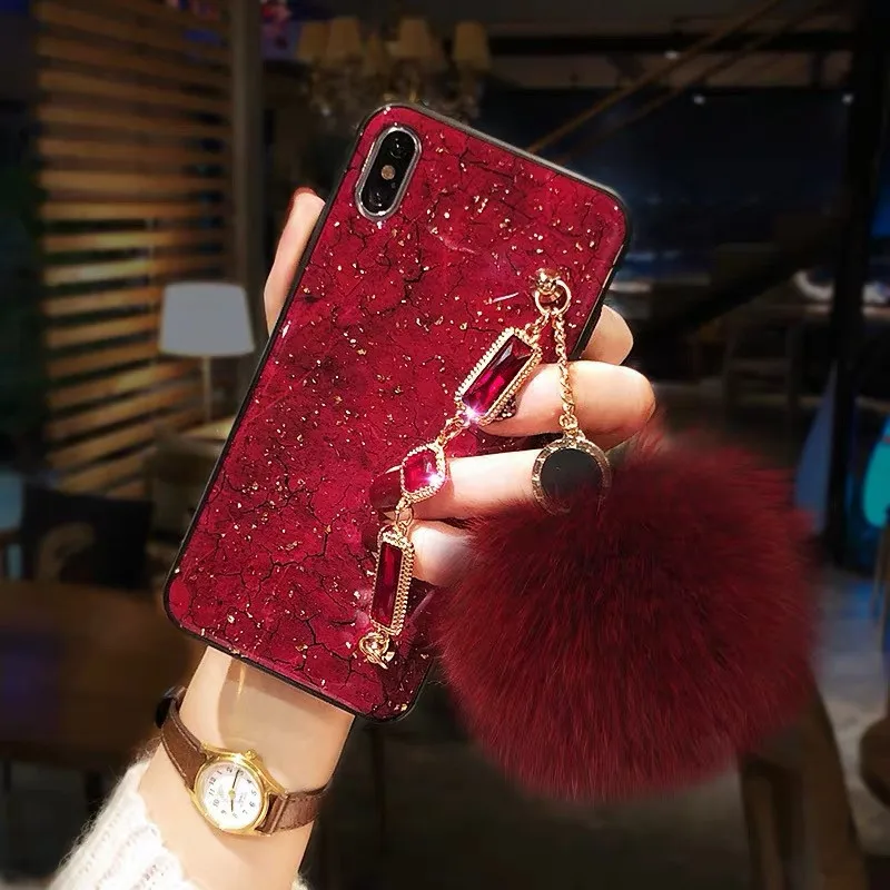 Gemstone Chian Soft Luxury Plush Ball Strap Iphone 11 Cases Xr Case 7 Plus X Xs Max 6 6s 8Plus Pro |
