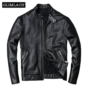 

100% Cowhide Jackets Men Plus Size 4XL Casual Genuine Real Cow Leather Jacket Men Motorcycle Black High Quality Slim Short Coat