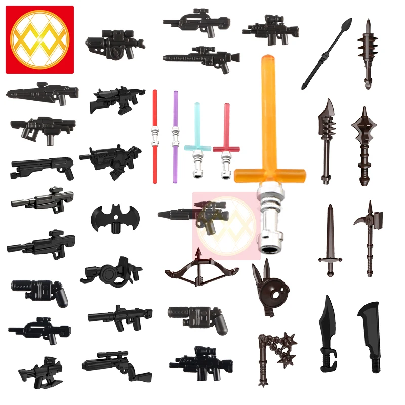 10pcs/lot Soldier Weapon Series Knives Guns Bows  Arrows Spears Skywalker Handles Parts Building Blocks Children Toys