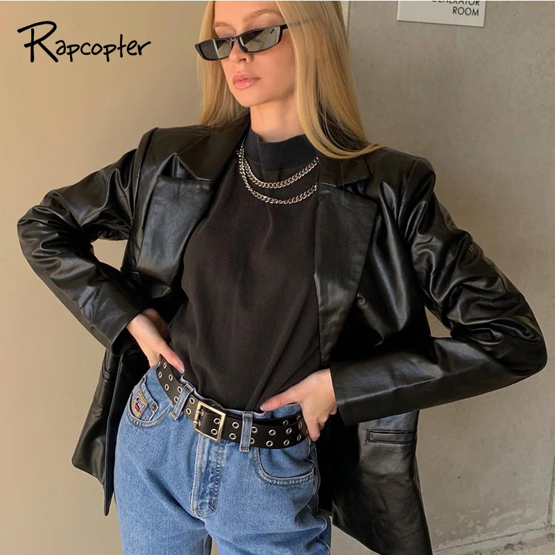 Rapcopter из искусственной кожи для женщин пальто Верхняя одежда с длинными рукавами