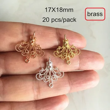 

20 pcs-Brass Filigree Chandelier Charm Connectors For Jewelry,DIY Earrings Accessories,Handmade Hair Ornament 17X18mm Open Loop