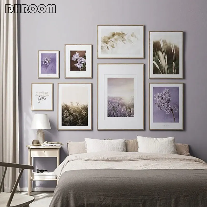 Постер с фиолетовыми цветами распечатанный на холсте скандинавский Декор для