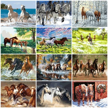 

HUACAN Painting By Numbers Animal Drawing On Canvas DIY Pictures By Number Horses Hand Painted Paintings Art Kits Home Decor