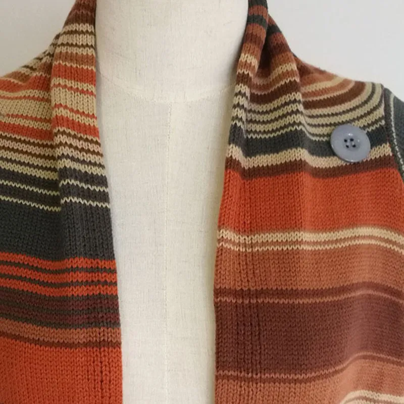 Женские свитера большого размера, вязаные, с открытым стежком, в полоску, Женский Повседневный свитер-накидка, пуловер с неровным подолом