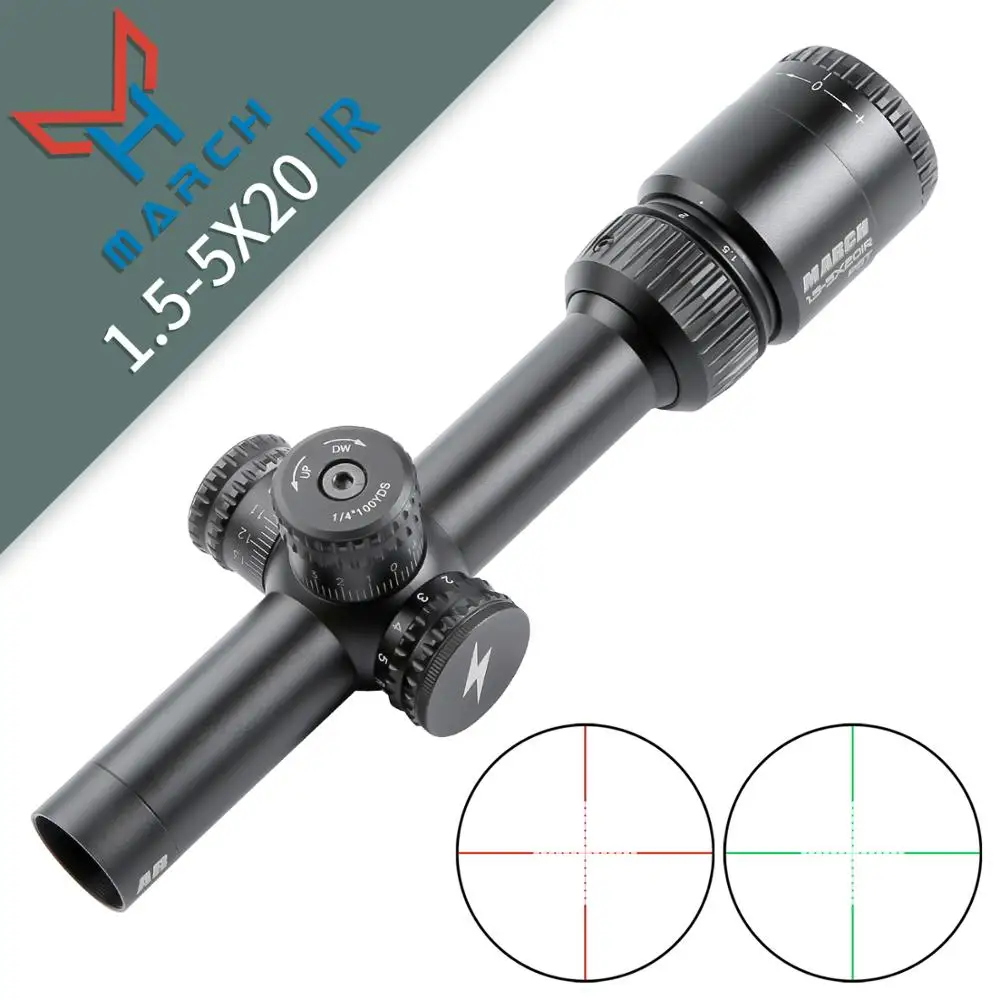 

MARCH 1.5-5x20IR Green Red Illuminated Riflescopes Range Reticle Rifle scope Air Rifle optical Sight for Hunting