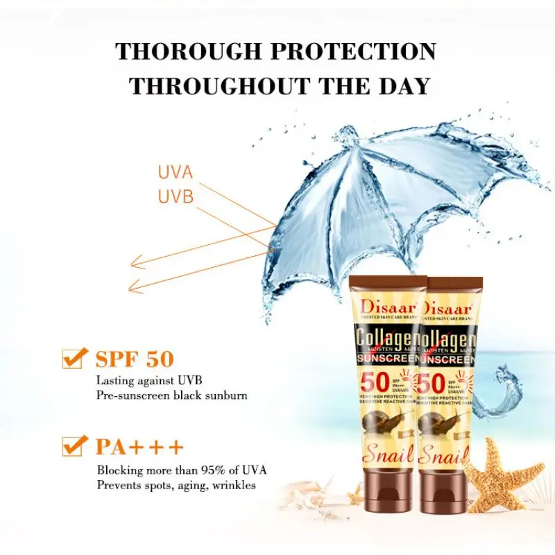 Collagen Snails Facial Body Sunscreen Moisturizer Sun Cream Skin Protective Cream Oil-control Moisturizing SPF 50+ Face