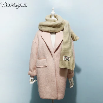 

2020 Streetwear Loose Long Wool Blend Ladies Coat Single Breasted Women's Jacket Pockets Korean Womens Fashion Thicken Coat