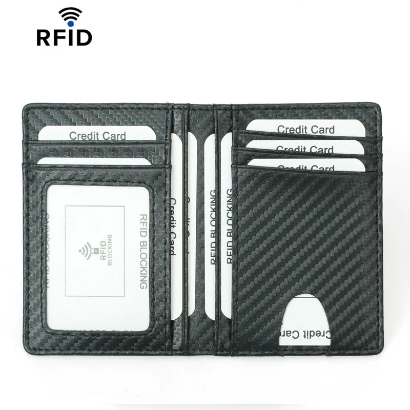 

PU Leather Thin RFID Wallets Black Carbon Fiber Slim Credit Card Holder Driver License Cover Holder For Men Card Wallet