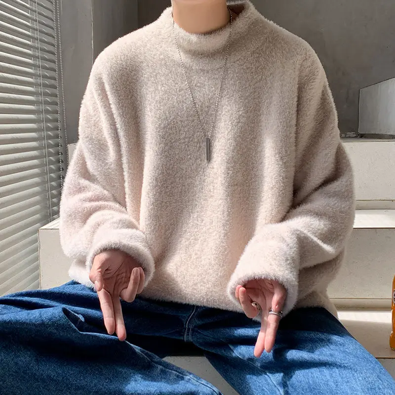 

Winter Plus Velvet Sweater Men's Warm Fashion Casual Knit Pullover Street Wild Loose Korean Knitting Sweaters Mens Clothes M-3XL