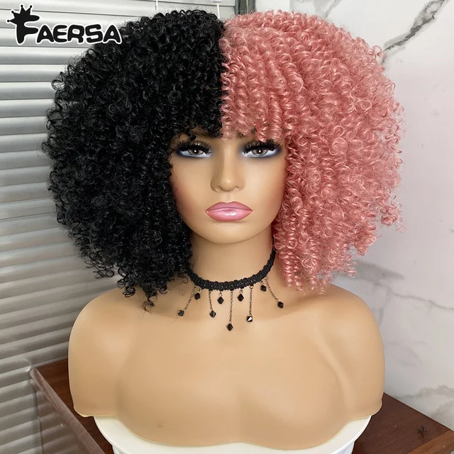 Short Hair Afro Kinky Curly Wig For Black Women Cosplay Blonde Synthetic Natural Red Wigs African Ombre Glueless HighTemperature BlackPink