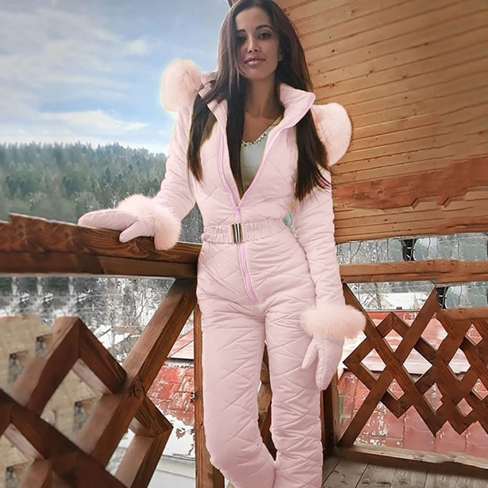 Fashion One Piece Ski Jumpsuit Casual Thick Winter Warm Woman's Snowboard Skisuit Outdoor Sports Skiing Pant Set Zipper Ski Suit