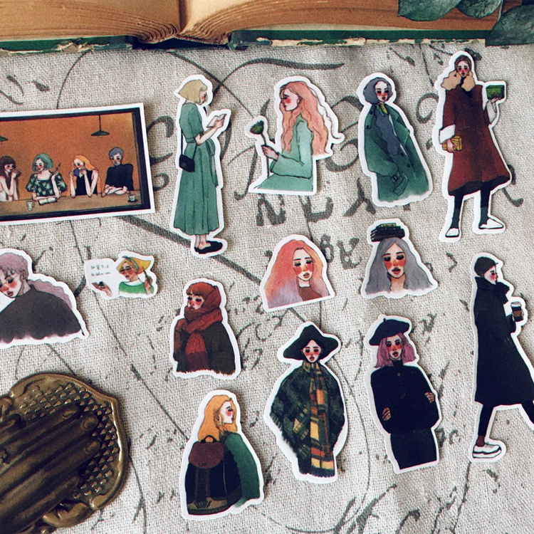 ZFPARTY 14pcs Fashion Girls Paper Stickers for Scrapbooking Happy Planner/Card Making/Journaling Project