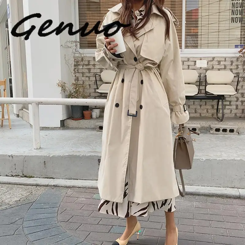 

Genuo New 2019 New Autumn Winter Women's Coat Korean Windbreaker Female Plus Size Double Breasted Ladies Long Chic Trench Coats