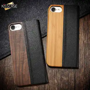 

KISSCASE Bamboo Natural Wood Case For iPhone XR 7 8 Plus PU Leather Wallet Case For iPhone 11 Pro X XS Max 6 6S Plus Flip Cover