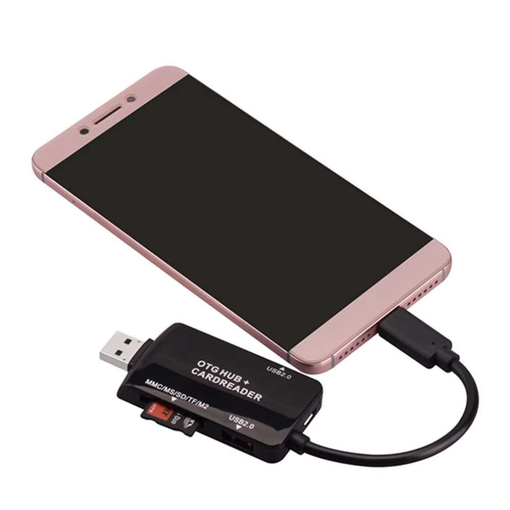 Универсальный OTG 2 порта USB2.0 концентратор с безопасной цифровой картой памяти/TF/MS/MMC/M2 кардридер расширение Телефона