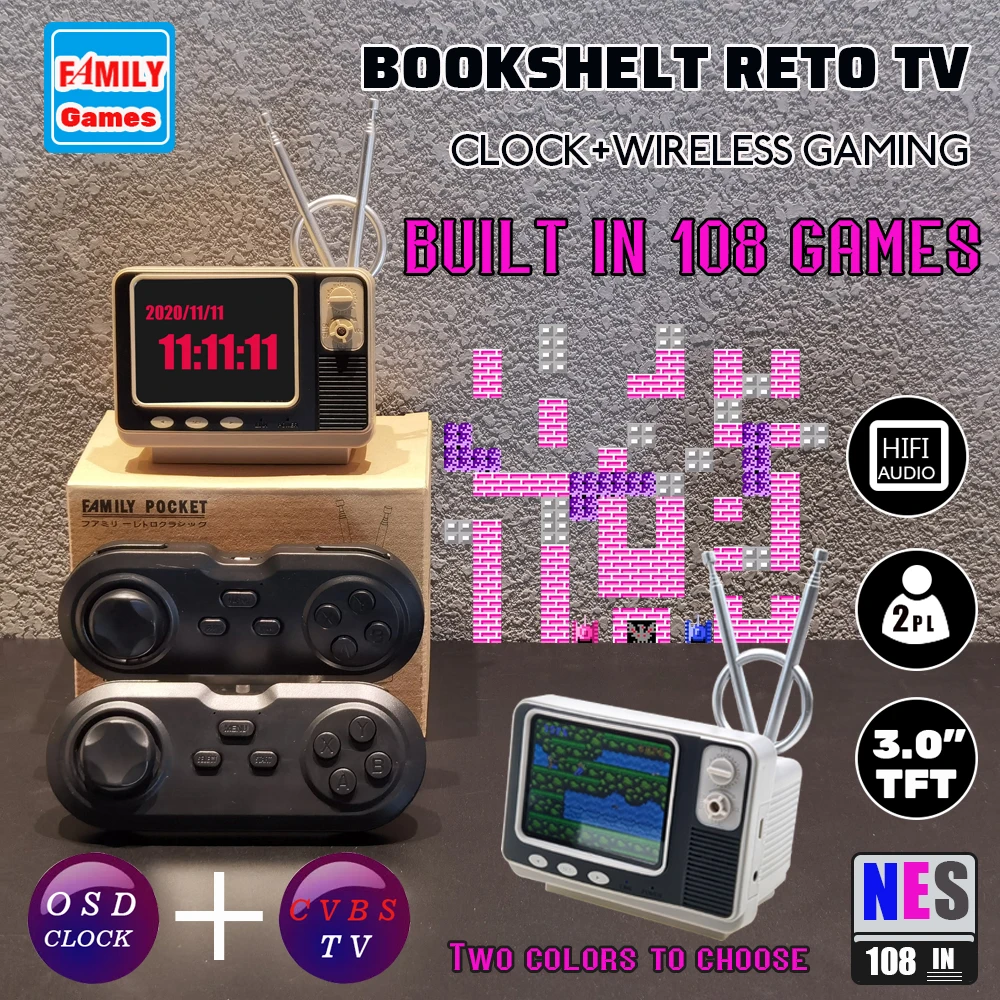 Ретро Мини Портативная ТВ-консоль для игр nes с 2 беспроводными контроллерами 108