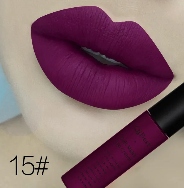 15 Бренд qibest Lips beauty Makup пигмент водонепроницаемый стойкий блеск для губ черный бархат матовая нюдовая помада Красный Блеск для губ Лот - Цвет: 15