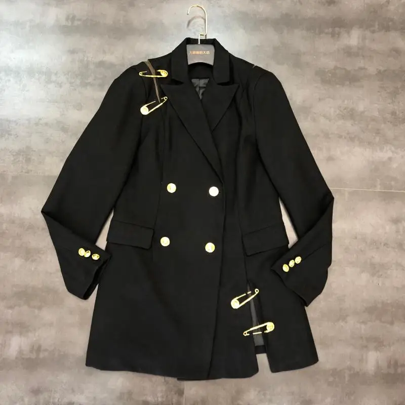 

New autumn 2019 gold big pins long in decorating a double breasted suit jackets