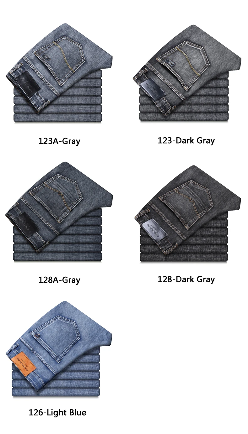 2020 New Men's Jeans Classic Style Business Casual Advanced Stretch Regular Fit Denim Trousers Grey Blue Pants Male