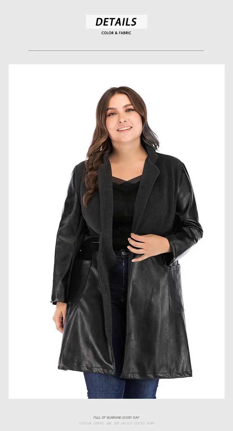 4XL 5XL осенние кожаные куртки больших размеров женские повседневные пальто черные пальто из искусственной кожи Большие размеры офисные Длинные куртки кардиганы