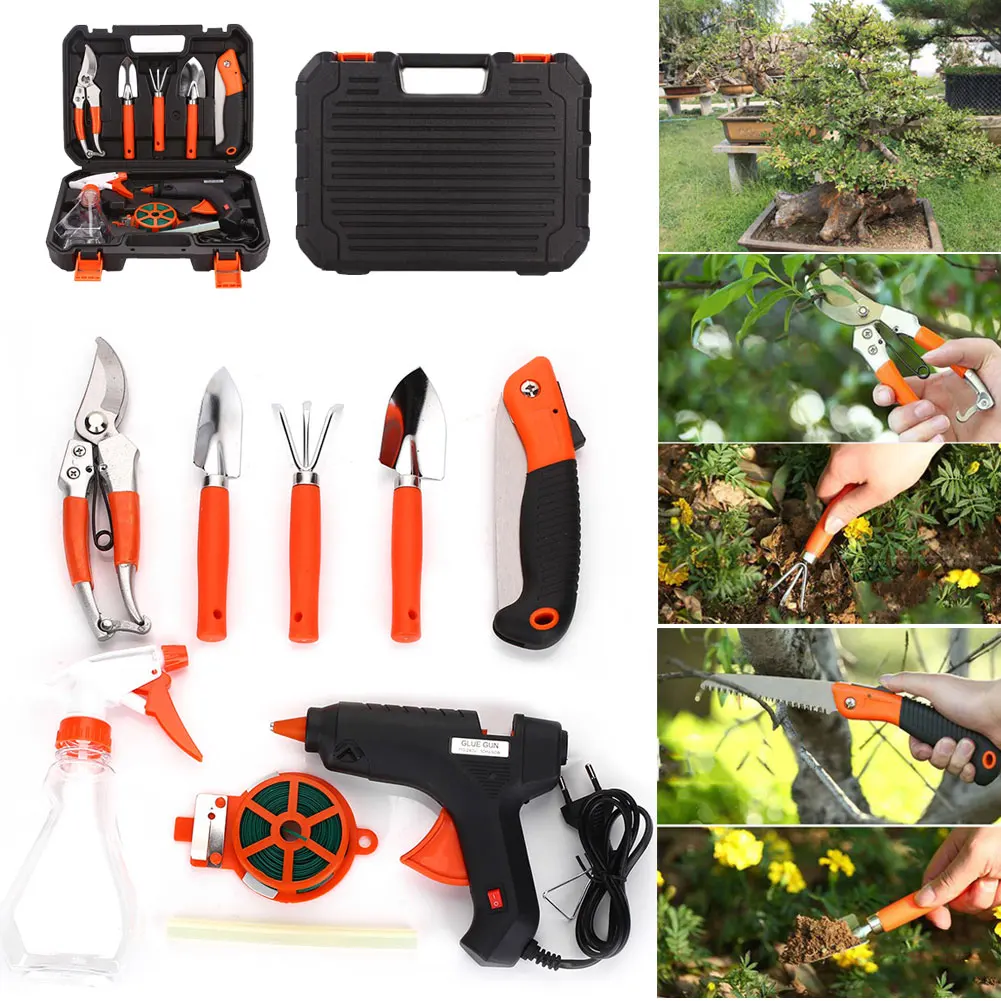 

Bonsai Toolbox Stainless Steel Practical Gardener Tools Garden Tool Set Gardening Toolbox Multifunctiona Kit Shovel Rake 9pcs