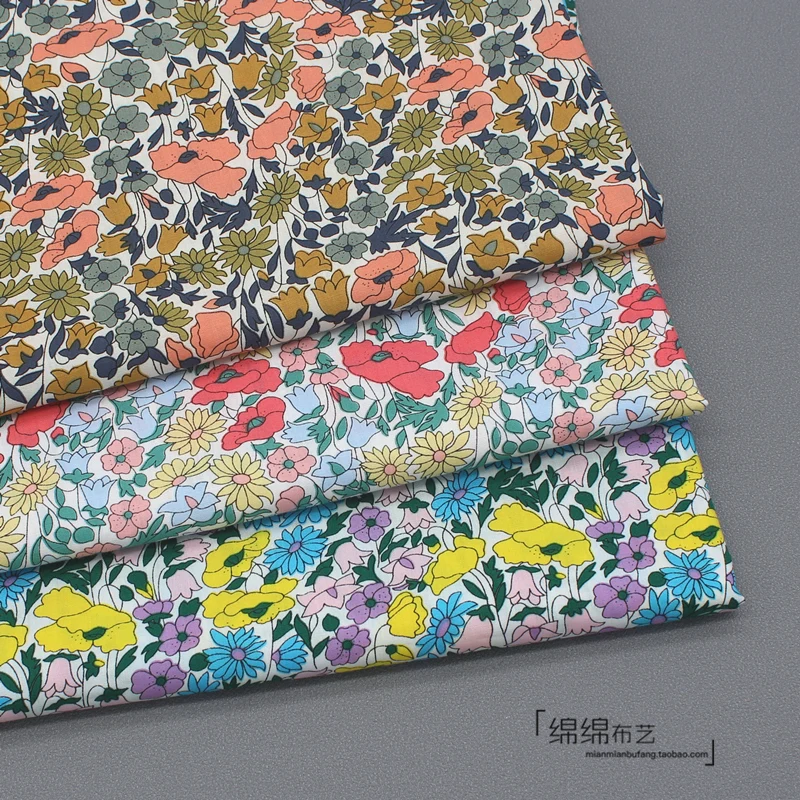 145x50cm Pastoral Floral Cotton Poplin Sewing Fabric DIY Children's Wearing Make Bedding Quilt Decoration Home Cloth