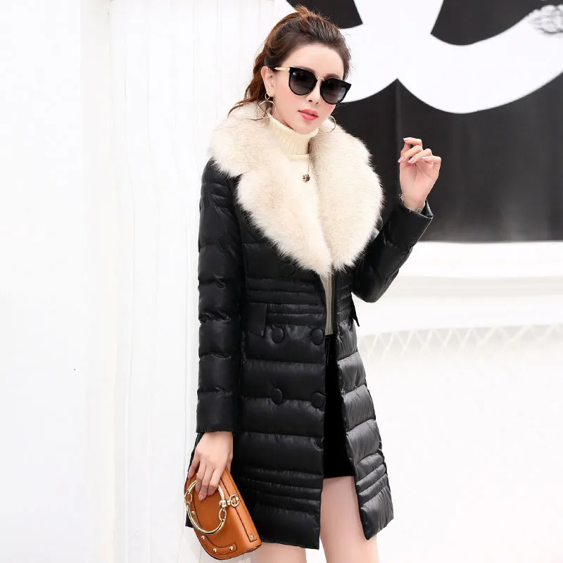 

2018pu Leather Thick Warm Cotton-padded Clothes Women's Winter New Products Korean-style Fashion Slim Fit Slimming Double Breast