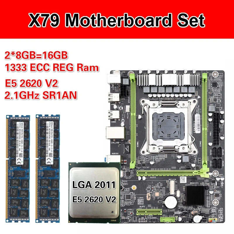 Kllisre X79 M2 материнская плата с LGA 2011 E5 2620 V2 2 × 8 ГБ = 16 Гб 1333 МГц DDR3 память ECC Reg