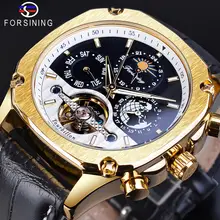 Forsining мужские часы бизнес часы золотой чехол кожаный ремешок Календарь Неделя лучший бренд класса люкс автоматические механические мужские часы