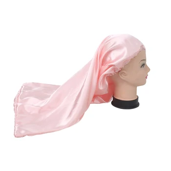 

Baby pink silk long bonnet for hair extension wig Layer Polyester Satin Women extra extended size Bonnet Caring Extention Wig