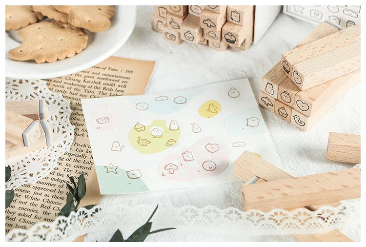 Vintage Simple strokes food animal decoration stamp wooden rubber stamps for scrapbooking stationery DIY craft standard stamp