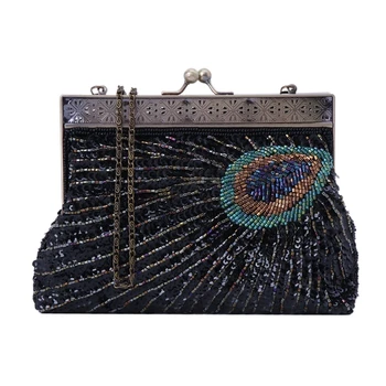 

Women Evening Clutch Bag Party Prom Wedding Handbag Beaded Sequin Peacock Style LX9F