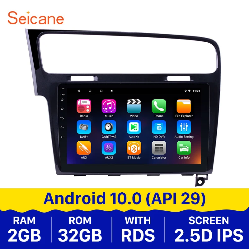 

Seicane Android 10.0 10.1inch Touchscreen 2DIN Car Radio GPS Navigation for 2013 2014 2015 VW Golf 7 with WIFI FM Bluetooth