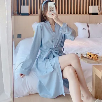 Fdfklak-albornoces de algodón para Mujer, ropa de dormir coreana, para casa, Sexy