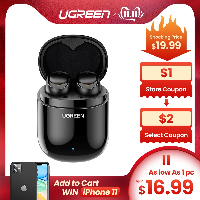 4372.96руб. |[Фирменная премьера] Ugreen Bluetooth наушники 5,0 TWS настоящие беспроводные наушники, стерео наушники, гарнитура для телефона, игровая гарнитура on AliExpress - 11.11_Double 11_Singles' Day