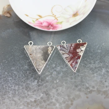 

5Pcs/lot,Natural Ocean Stones Slab Beads Pendant,silvers Bails triangle jaspers Gems Slab Jewelry Connector 34x35mm