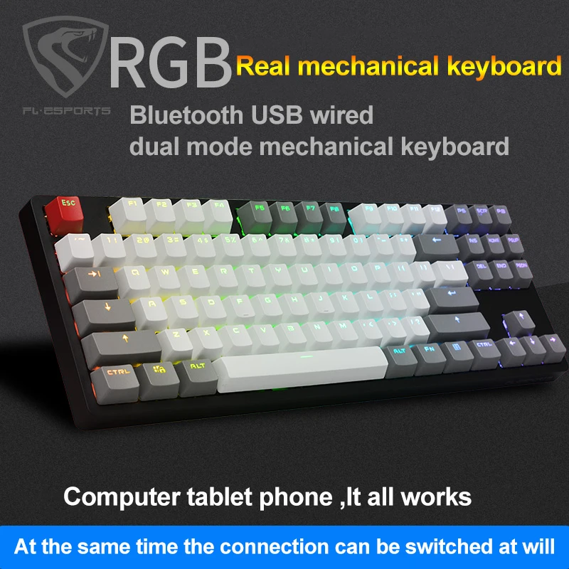 US $70.00 FL eSports F11 Bluetooth dual mode RGB mechanical keyboard 87 key line hot plug axis macro programming computer tablet phone
