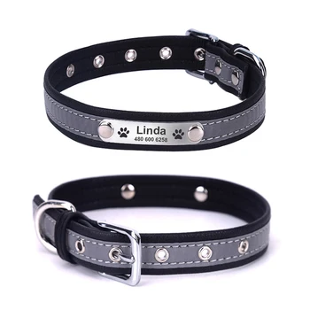 

Reflective Personalized Dog Collar Microfiber Custom Pet puppy Collars Name ID Tags For Small Medium Large big Dogs Engraved